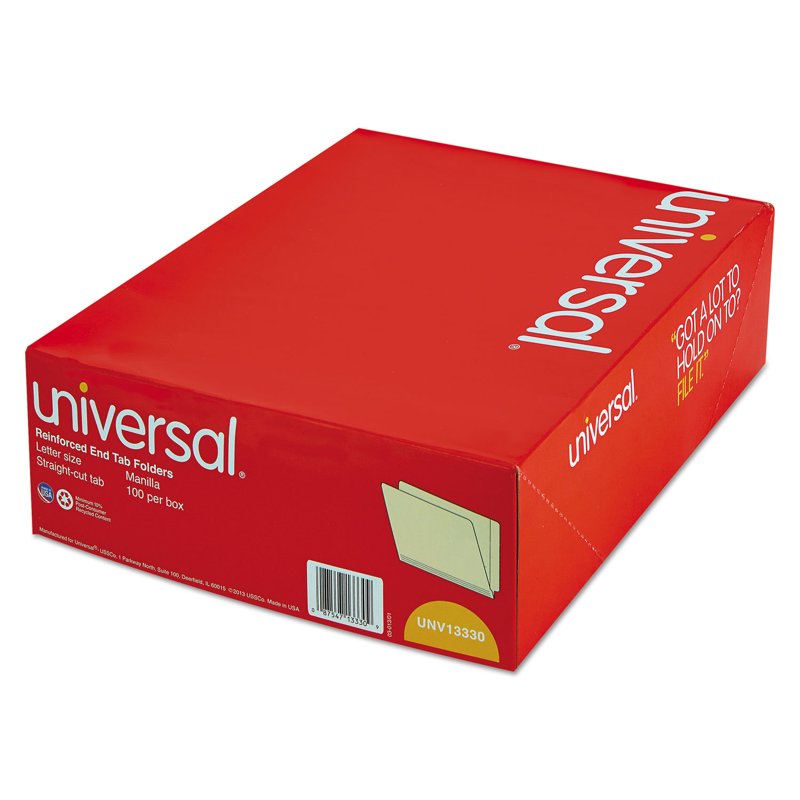 Reinforced Straight End Tab File Folders - Manila, Letter Size, 100/Box