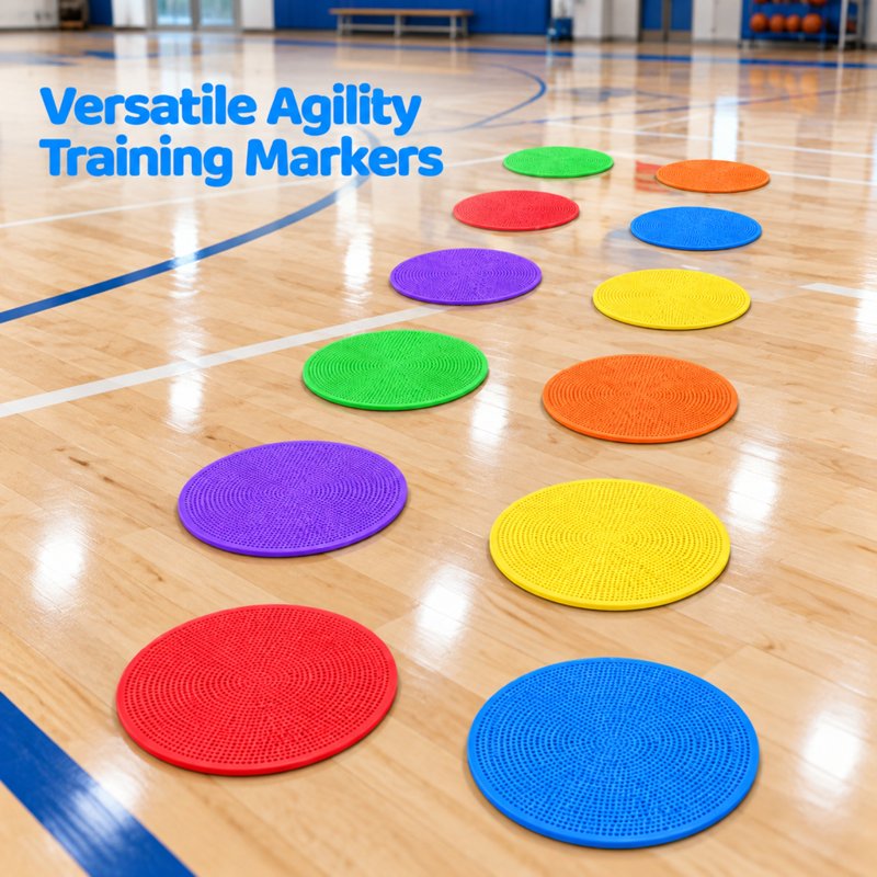 12 Pack Non-Slip Floor Markers for Sports & Training - Bright Cones & Dots