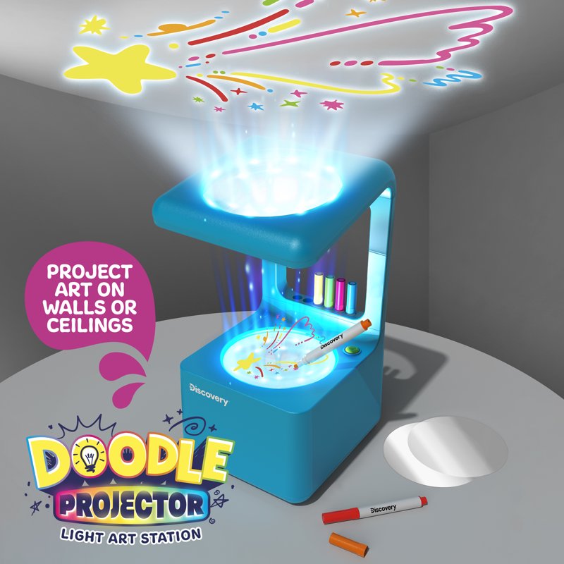 Children's Doodle Projector Light Art Station - Reusable Discs & Markers