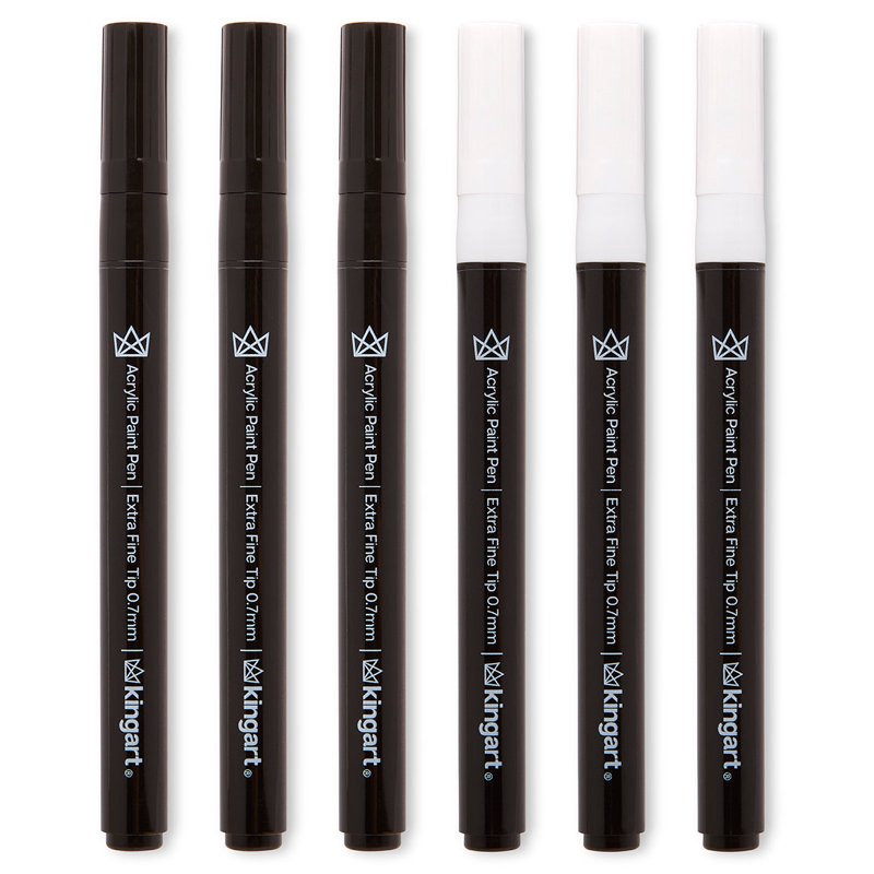 Extra Fine Point Acrylic Paint Markers Set of 6 – Black & White Art Pens for Surfaces