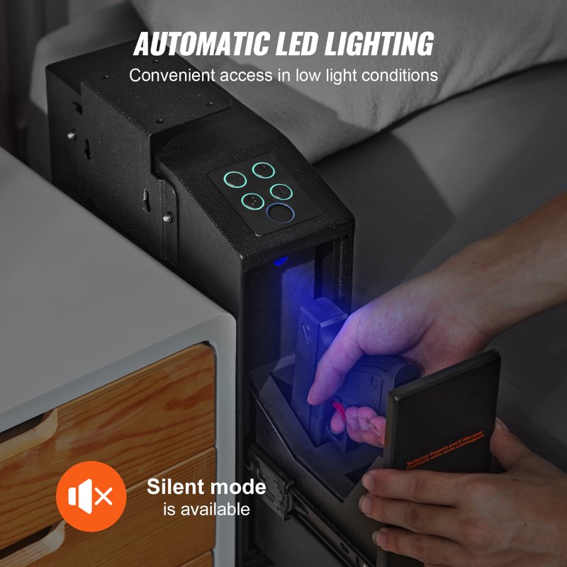 Mounted Gun Safe with Fingerprint, Key & Password Access – Compact Pistol Safe for Home & Bedside