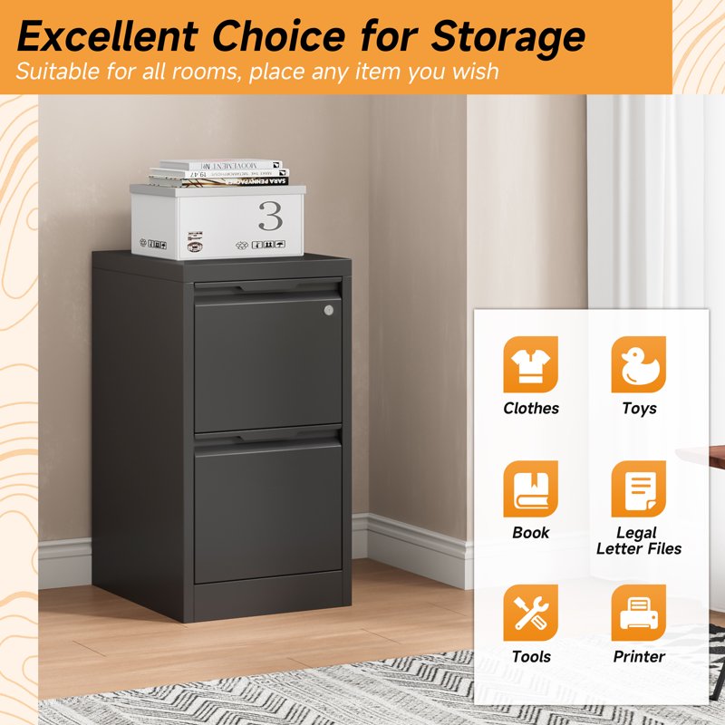 Metal Vertical File Cabinet with Lockable Drawers for Office & Home Storage