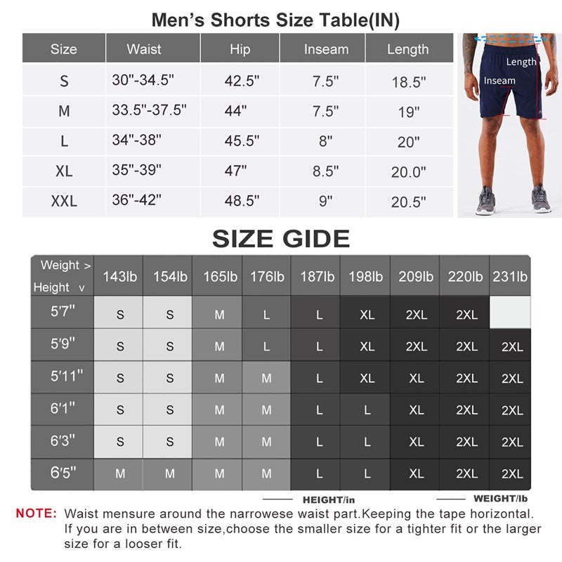 Men's Workout Running Shorts with Zip Pockets - Breathable Quick Dry Fitness Gym Shorts