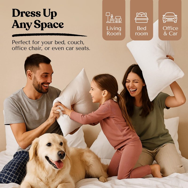 Square Throw Pillow Inserts Set - Plush Polyester Cushion Fillers for Couch Bed Chair