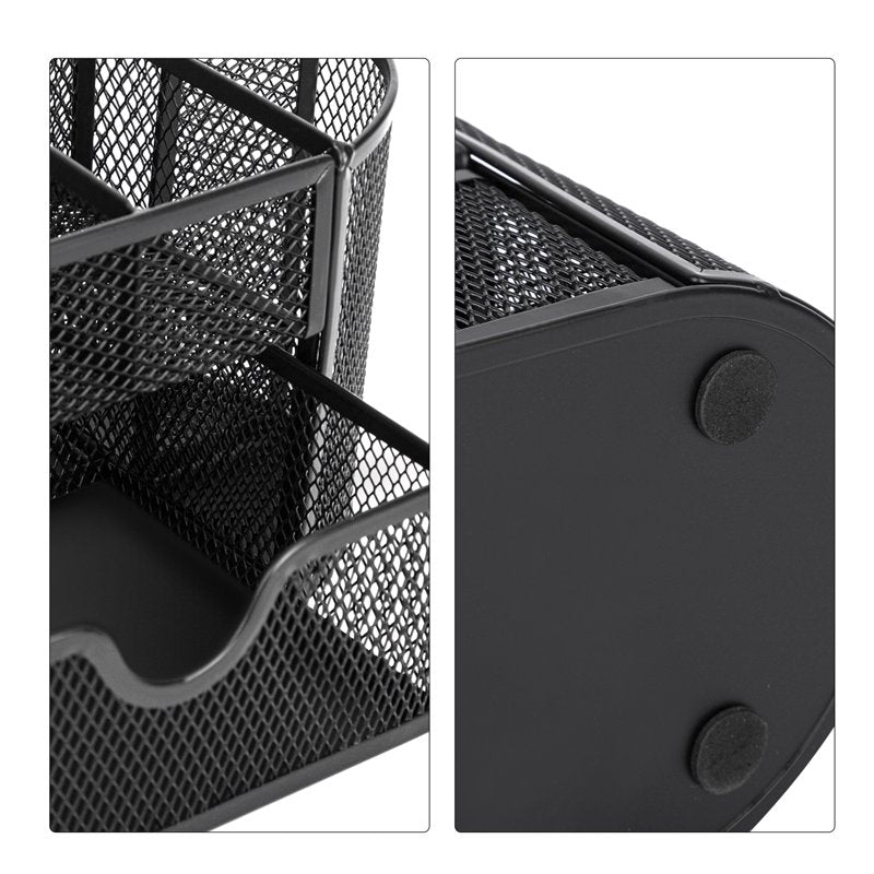 Mesh Desk Organizer with Drawer - 8 Compartments, Black Office Storage