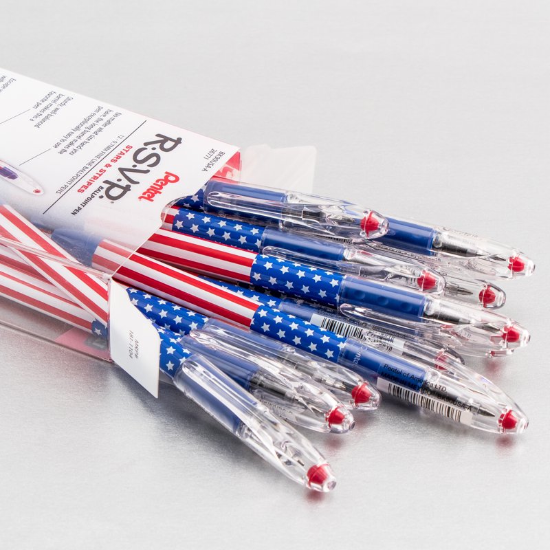 Ballpoint Pen 12 Pack - Fine 0.7mm Line, Stars & Stripes Flag Design, Black Ink