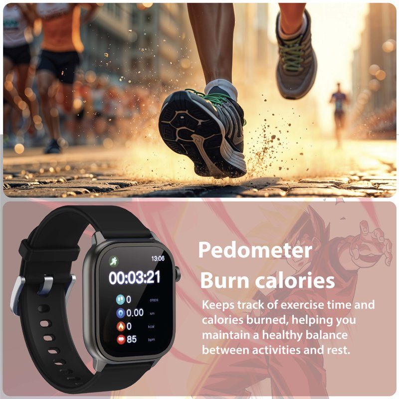 Digital Adult Smart Watch 46mm with Interchangeable Silicone Straps - Bluetooth & Fitness Features
