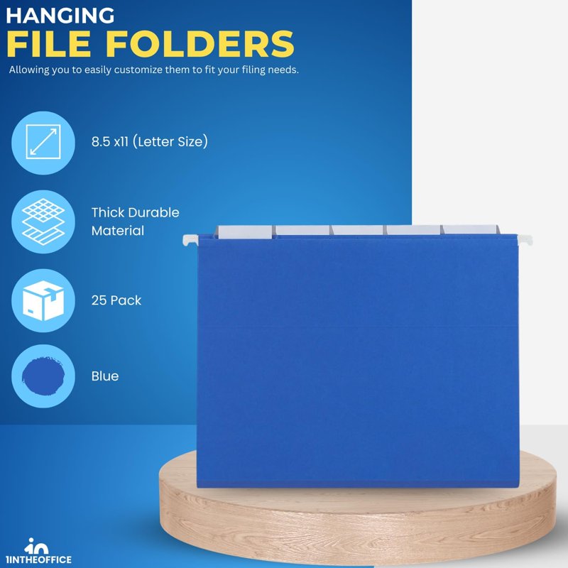 Letter-Size Blue Hanging File Folders with Adjustable Tabs - 25 Pack