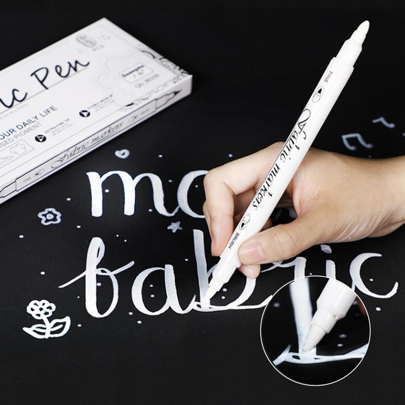 White Double-Ended Fabric Marker Pen Waterproof Washable Art Supply