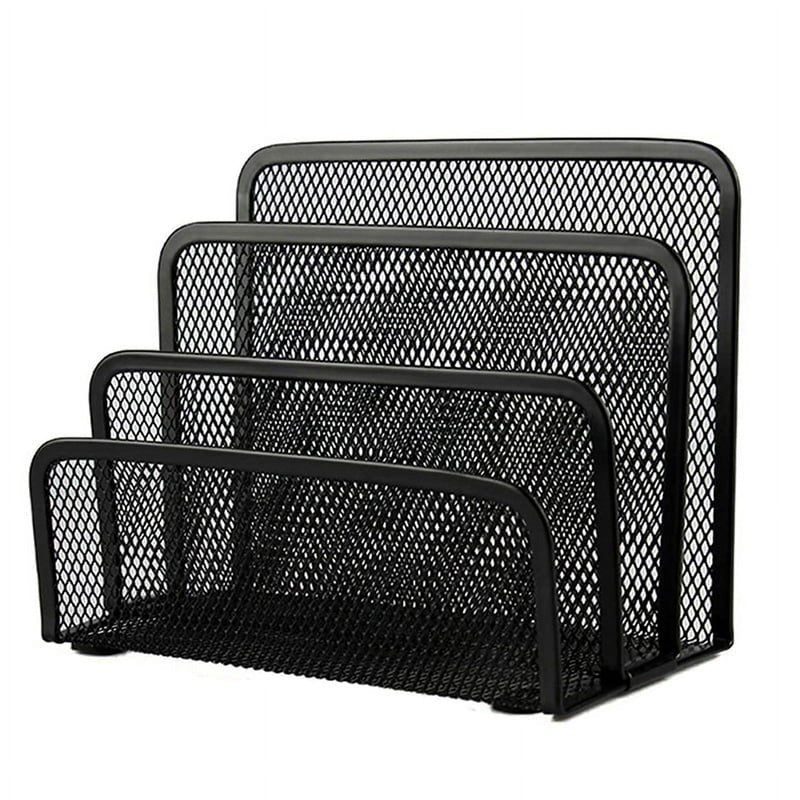 Desktop File Organizer with 3 Compartments - Small Metal Mail Holder for Letters and Documents
