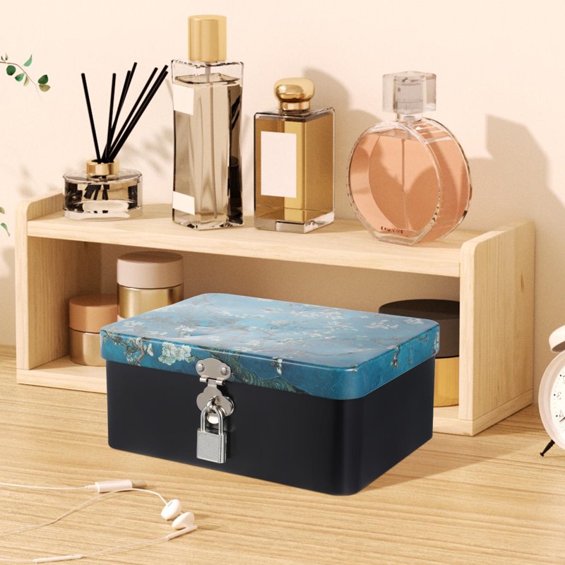 Large Metal Lock Box with Key - Portable Storage for Travel and Home