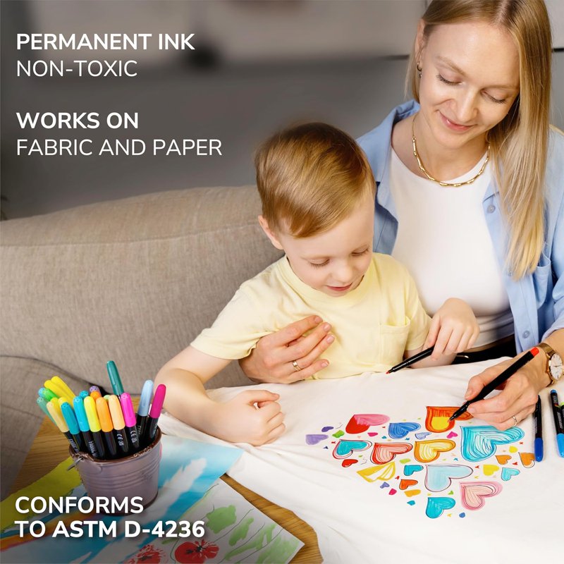 32 Fabric Markers Set - Non-Toxic Permanent Textile Paints for Clothes & Crafts
