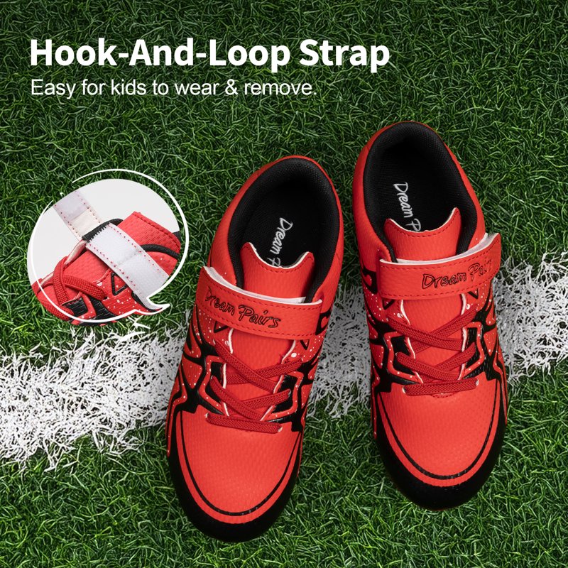 Dream Pairs Kids Soccer Cleats - Multi-Ground Outdoor Football Shoes (Red/Black, Variation 2)