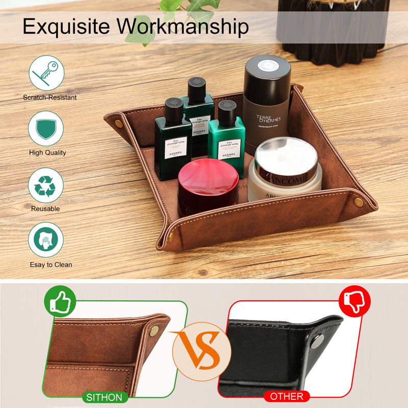 Desktop Storage Organizer Tray for Keys Coins Jewelry Remote Phone - Brown & Black