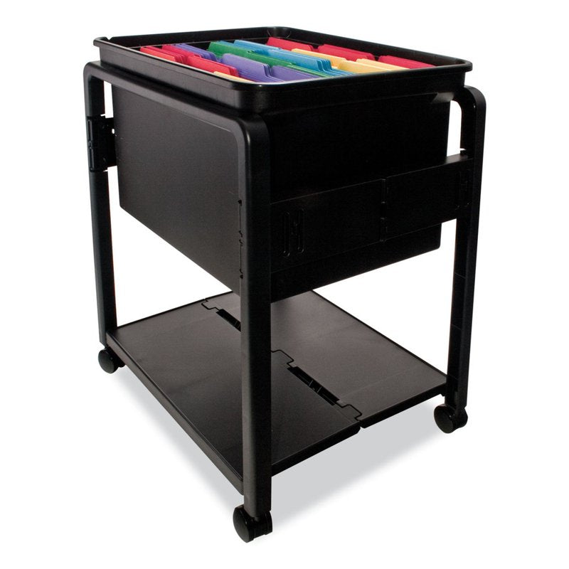 Folding Mobile File Cart with Casters, Black & Clear, 14.5W x 18.5D x 21.75H