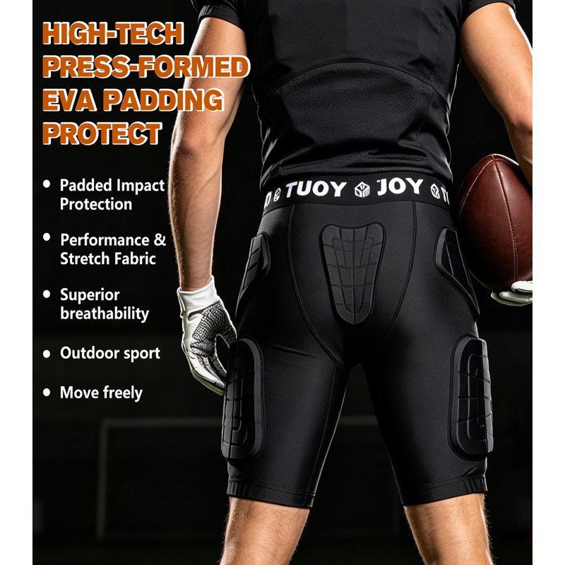 Breathable Football Girdle with Padding for Contact Sports - Black