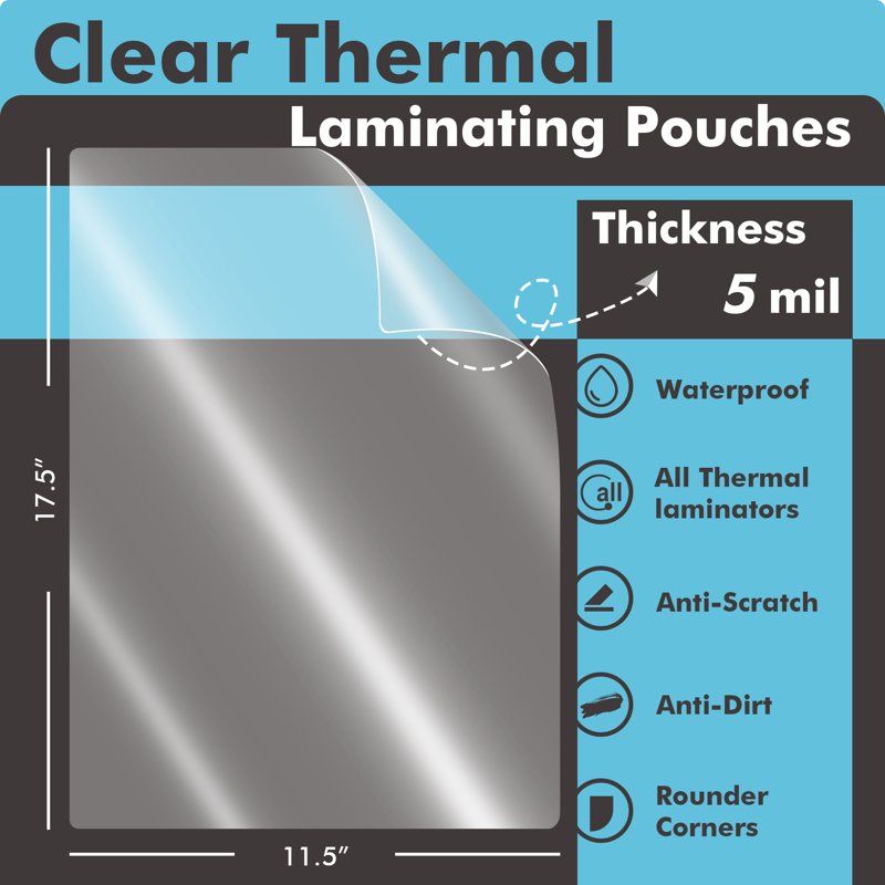 Thermal Laminating Pouches 11.5x17.5 Inches 5 Mil Hot Seal Sheets for Photos & Documents