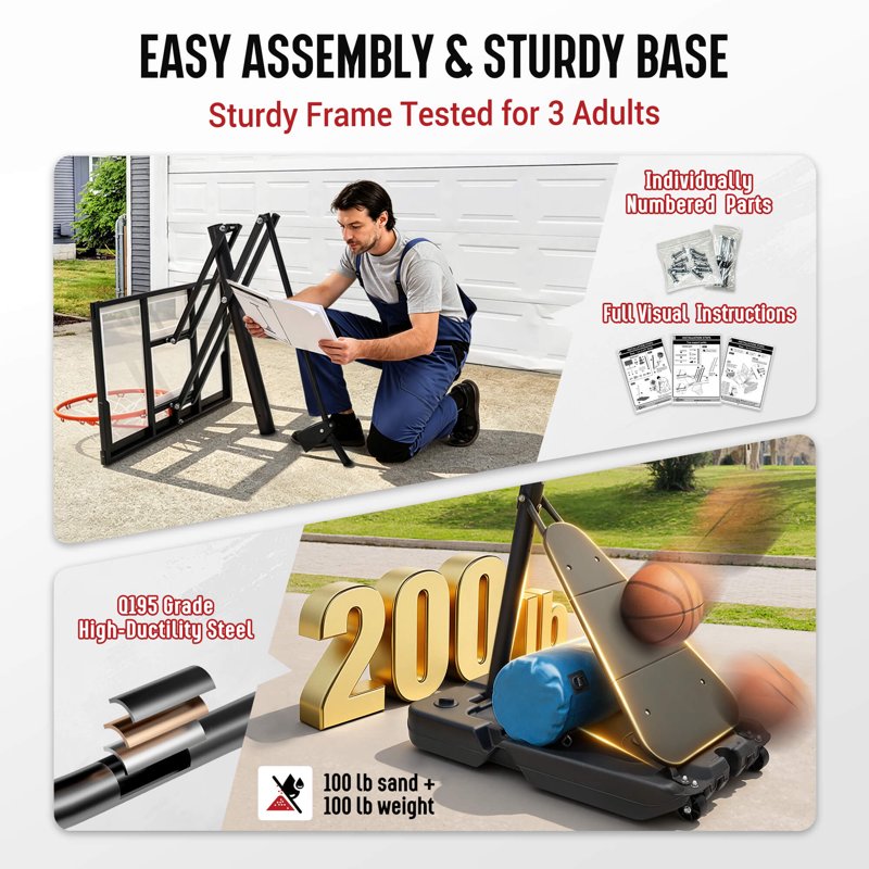 Portable Adjustable Basketball Hoop with Shatterproof Backboard, 3.4-10 Ft, Wheels