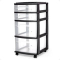 Black Plastic 4-Drawer Storage Container Organizer - Home & Closet Use