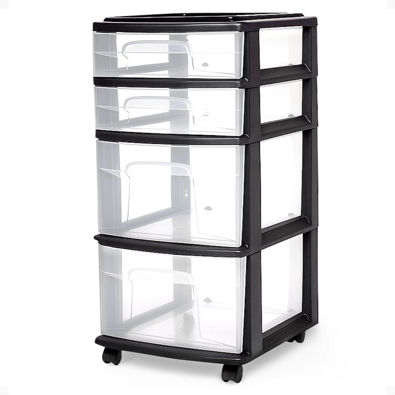 Black Plastic 4-Drawer Storage Container Organizer - Home & Closet Use