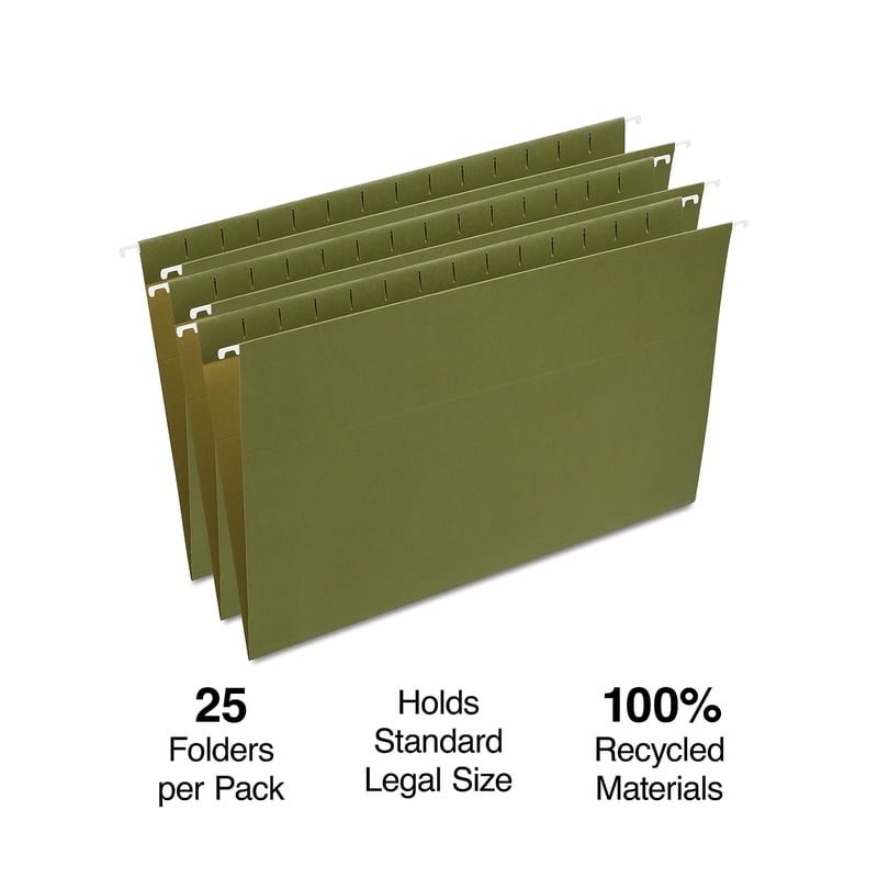 Staples Legal Size Green Hanging File Folders 25 Pack - Durable Office Organization
