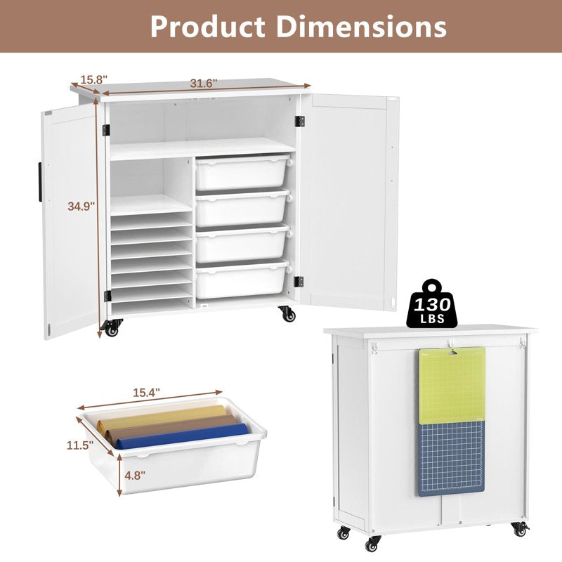 Rolling Craft Storage Cart with Shelves & Wheels for Cricut and Craft Supplies