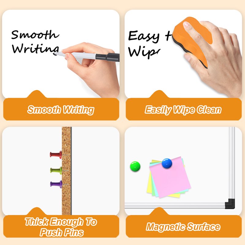 Magnetic Cork and Dry Erase Wall Board Combo - Bulletin and Whiteboard