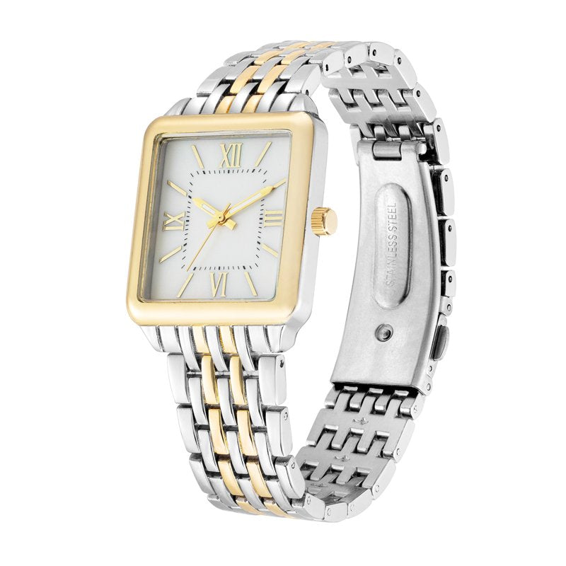 Women’s Two-Tone Square Wristwatch with Roman Numerals - Elegant & Water-Resistant