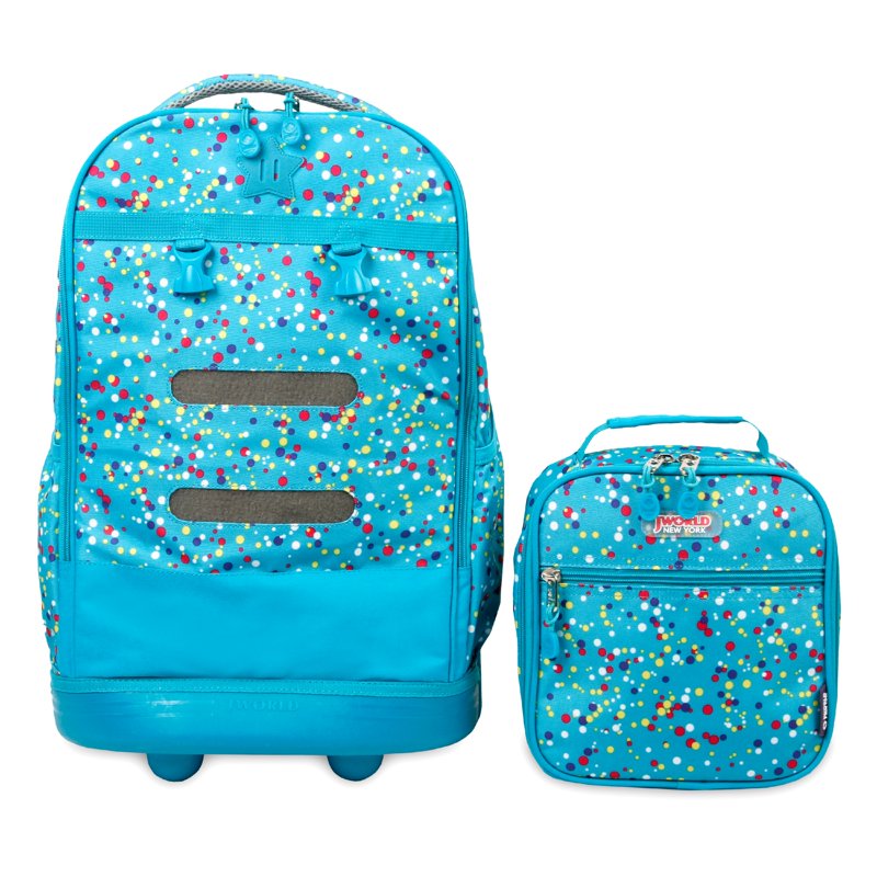 Kids 18-Inch Rolling Backpack with Detachable Lunch Box Set - Color Dots