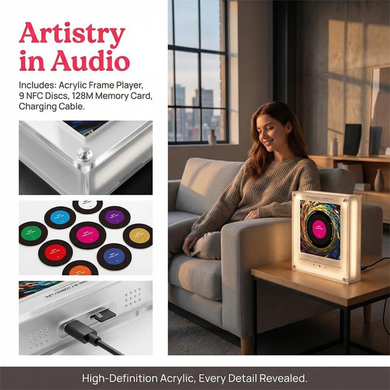 Magnetic Fridge Music Player NFC Enabled with LED Light Set - 2 Pack