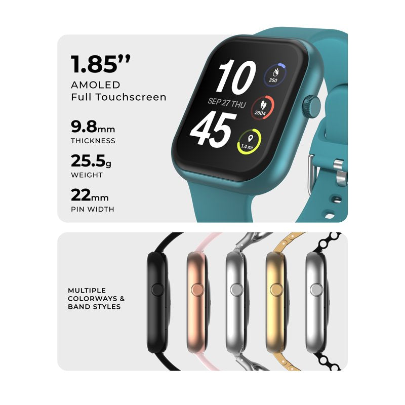 Unisex Rectangular Smart Watch with Interchangeable Silicone Strap - Fitness & Health Tracking