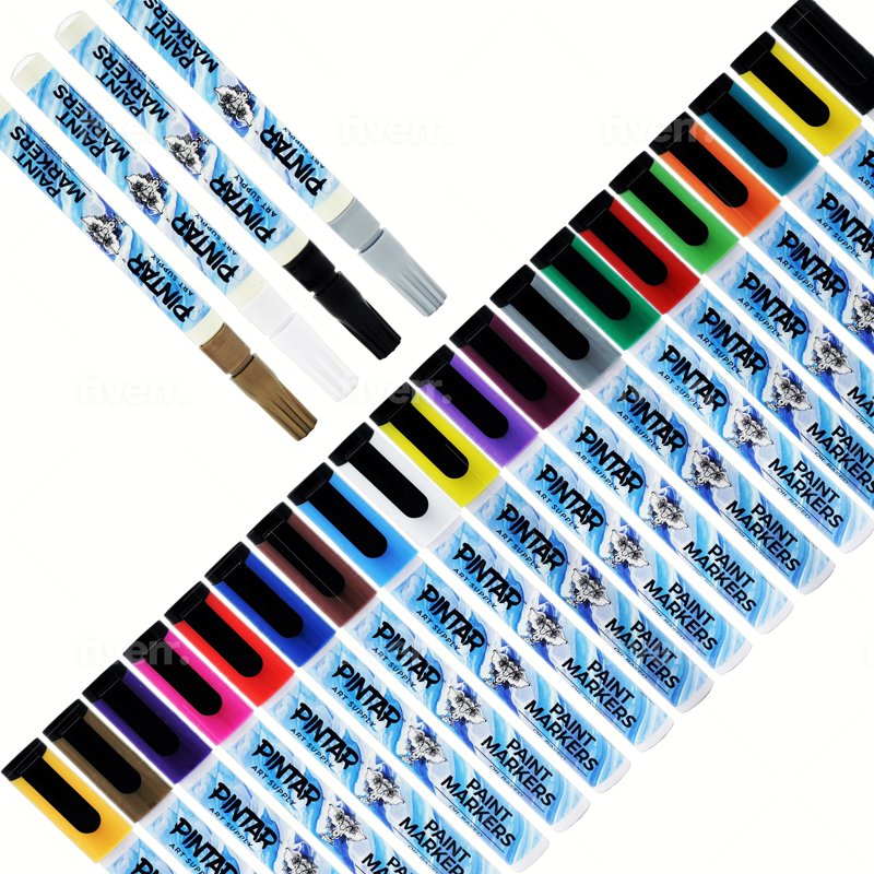 Oil Based Paint Markers Set for Rock, Glass, Wood, Fabric, Plastic - 20 Medium & 4 Fine Tips