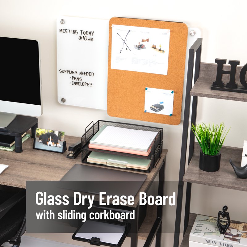Glass Dry Erase Board with Sliding Cork Bulletin Board - 28x19.5 Inches