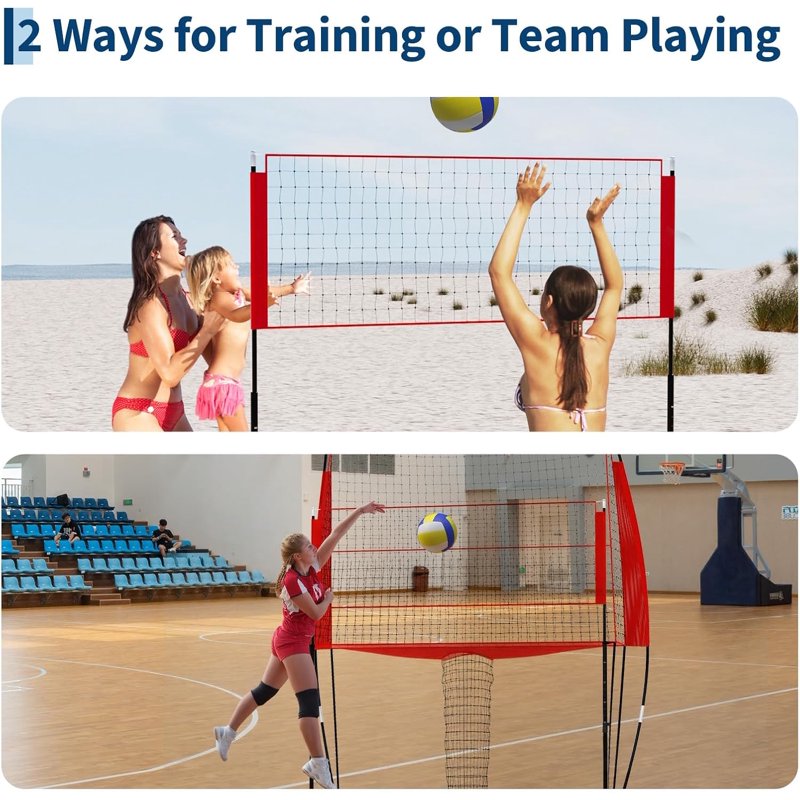Adjustable Volleyball Net System with Carry Bag - 8.1 x 11 ft, Red