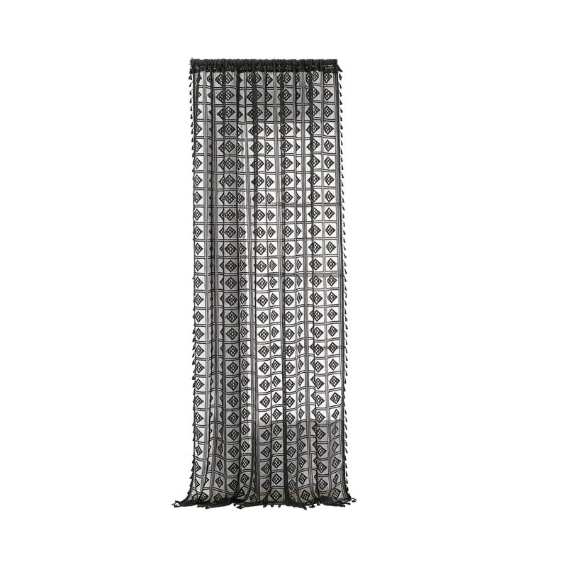 Black Sheer Embroidered Curtains 55x79 Inches Openwork Semi Shade Drapes