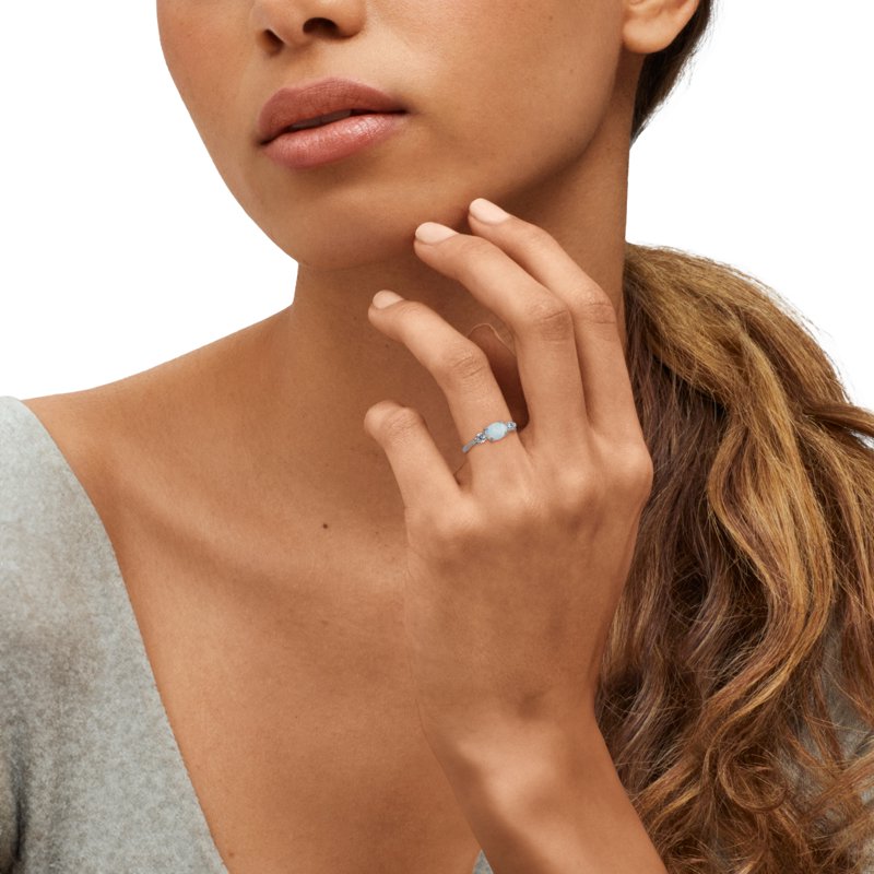 Sterling Silver Oval Opal and Cubic Zirconia Ring - Elegant Jewelry for Special Occasions