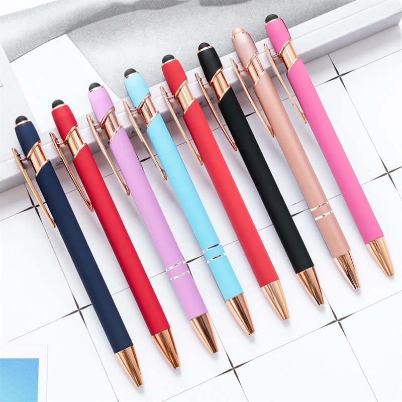 12 Pack Metal Stylus Ballpoint Pens for Women with Black Ink & Stylus Tip