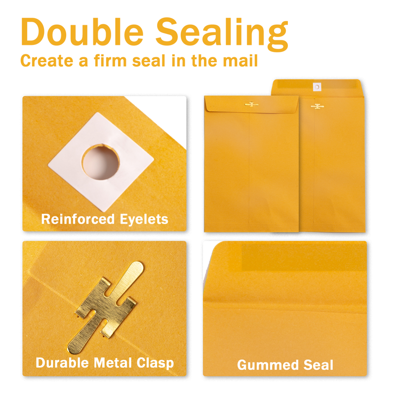 6x9 Clasp Envelopes Pack of 100 - Heavy Kraft Manilla Mailing Envelopes