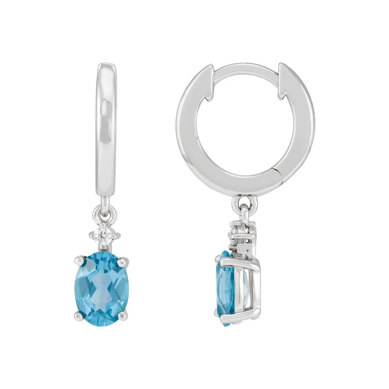 Sterling Silver Blue Topaz Drop Earrings with Cubic Zirconia Accent