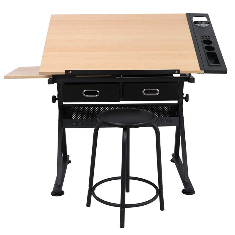 Adjustable Height Drafting Table with Stool and Drawer - Art & Drafting Desk, Black
