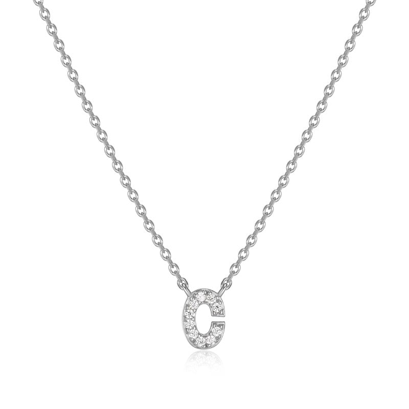 Sterling Silver CZ Initial Necklace with 18 Inch Chain for Women