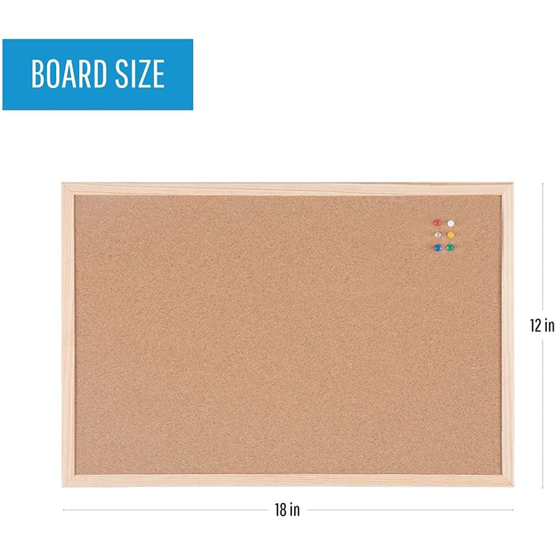12x18 Inch Cork Bulletin Board with Wood Frame - Self-Healing Surface