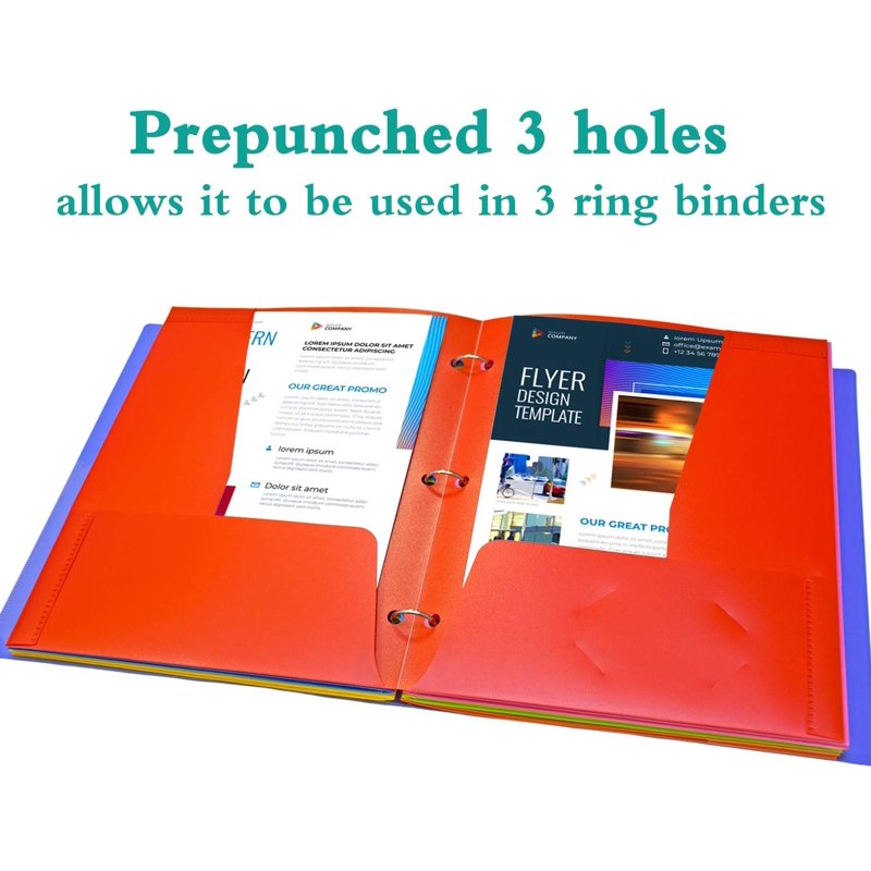 4-Pocket Plastic School Folders with 3-Hole Punch - Assorted Colors, 6 Pack