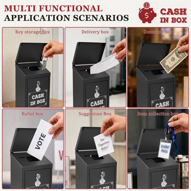 Lockable Metal Donation & Collection Box with Dual Slots Wall Mountable