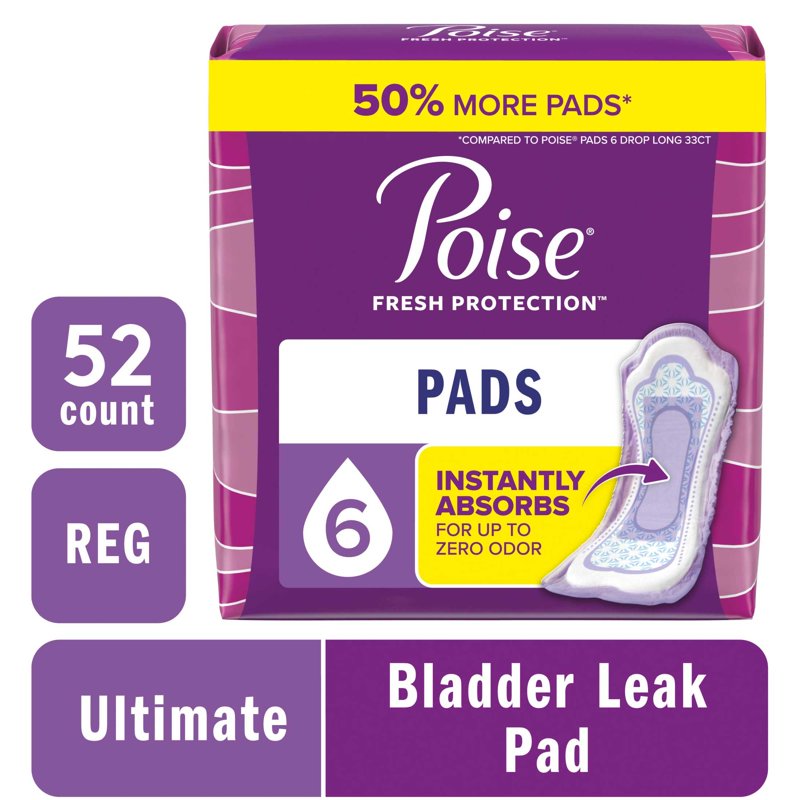 Incontinence Pads - 52 Regular Length Absorbent Pads for Light Bladder Leaks