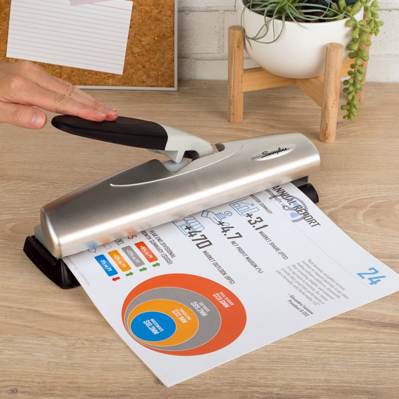 Heavy-Duty Desktop Hole Punch 2-7 Holes, 20 Sheets Capacity, LightTouch Lever