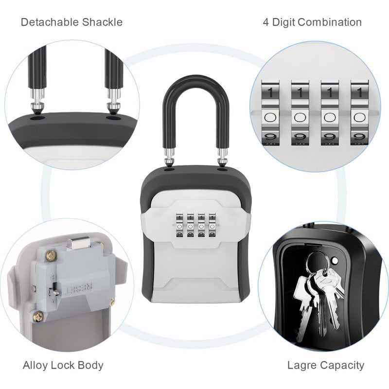 Portable Wall Mount Lock Box with Resettable 4-Digit Code for Keys and Security