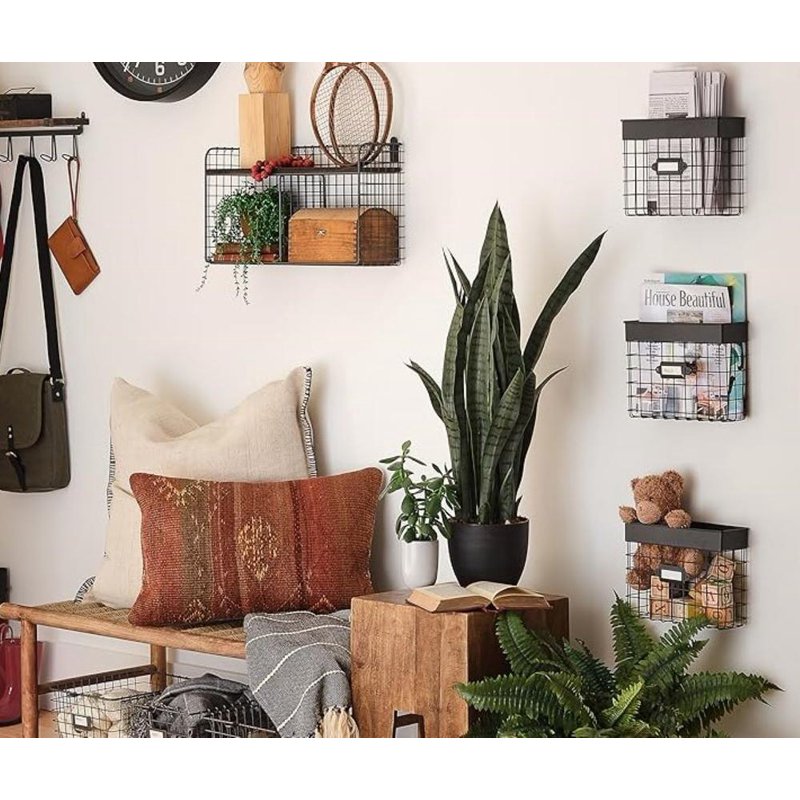 Wall Mount Mail Organizer for Entryway Office Desk Paper Folder Small Black