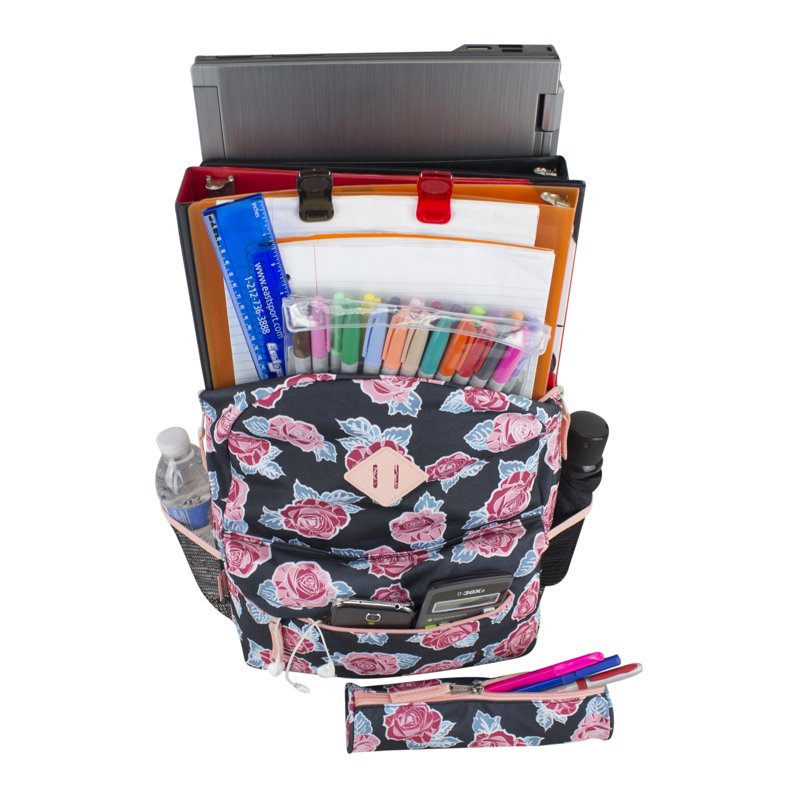 Unisex Dome Backpack with Bonus Pouch - Rose Print, Spacious School & Casual Bag