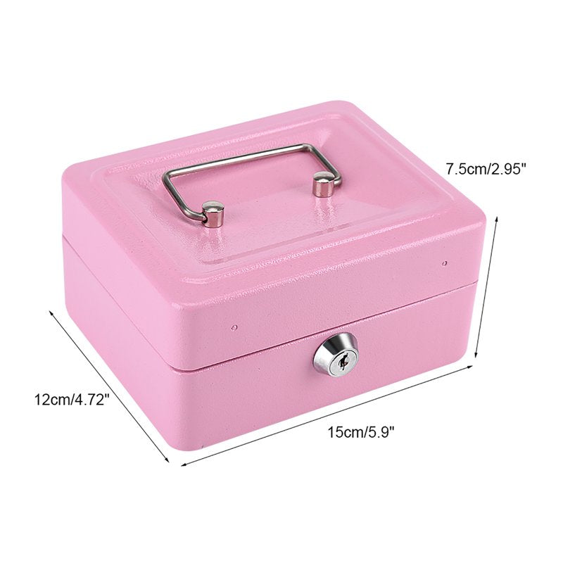 Mini Fireproof Waterproof Lock Safe with Key Lock and 6 Compartments - Pink